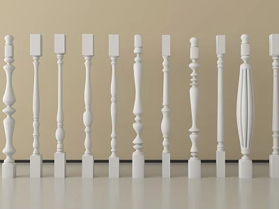 White Balusters With Various Decorative Styles And Patterns For Home Interior 3d model