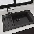 Black Double Bowl Kitchen Sink With Drainer And Faucet On White Countertop