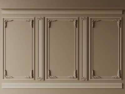 Ornate Decorative Lines on Classic Wall Panels with Beige Finish and Carved Details 3d model