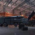 Black Functional Vehicle In Large Industrial Workshop With Orange Crane And Metal Beams 3d model