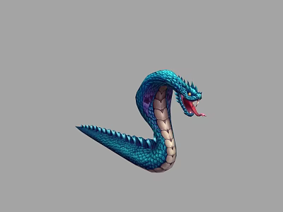 Blue Scaled Mythical Serpent Game Movie Character With Curved Body Open Mouth And Red Tongue 3d model