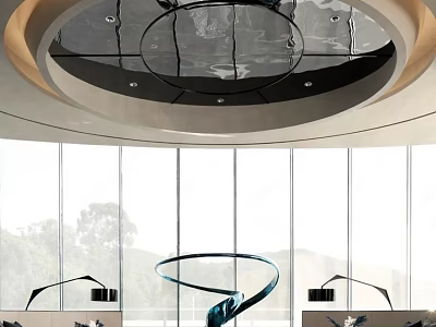 Elegant Modern Sales Office Interior With Circular Glass Ceiling And Large Windows 3d model