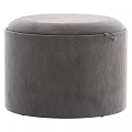 Upholstered Round Storage Ottoman With Wooden Top And Minimalist Design For Living Room