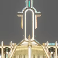 Cartoon Scene Featuring Tower With Wings Green Gem And Long Pier With Columns