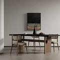 Modern Dining Table Set With Wooden Chairs And Wall Artwork In Interior 3d model