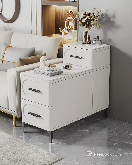 Modern White Side Table With Drawers And Storage For Living Room Sofa Area 3d model 
