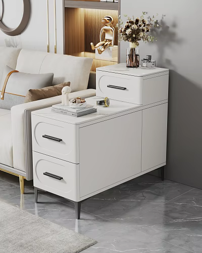 Modern White Side Table With Drawers And Storage For Living Room Sofa Area 3d model