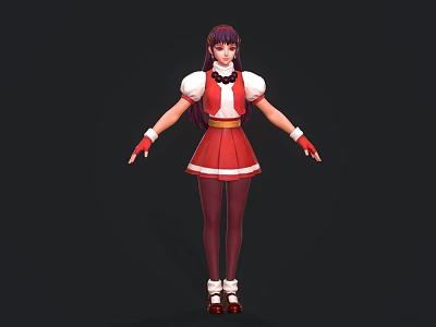 Game Movie Character With Purple Long Hair Red White Dress Black Bowtie Stockings Red Shoes 3d model