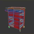 Red Mobile Tool Cart With Multiple Drawers Gray Top And Rolling Wheels 3d model