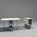 Foldable Dining Table With White Tabletop Blue Frame Storage Shelves And Wheels 3d model