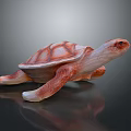 Red And White Textured Sea Turtle 3D Model On Dark Reflective Background