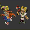 Pixel Art Game and Movie Characters in Colorful Dynamic Poses with Orange and Yellow Outfits