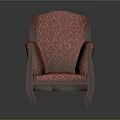 Elegant Red Upholstered Chair With Wooden Armrests Legs And Diamond Pattern