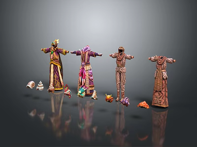 Traditional Colorful Costumes With Decorative Accessories And Ornate Patterns For Fashion 3d model