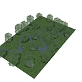 Park Landscape With Winding Pathway Lush Trees Green Grass And Meandering Stream