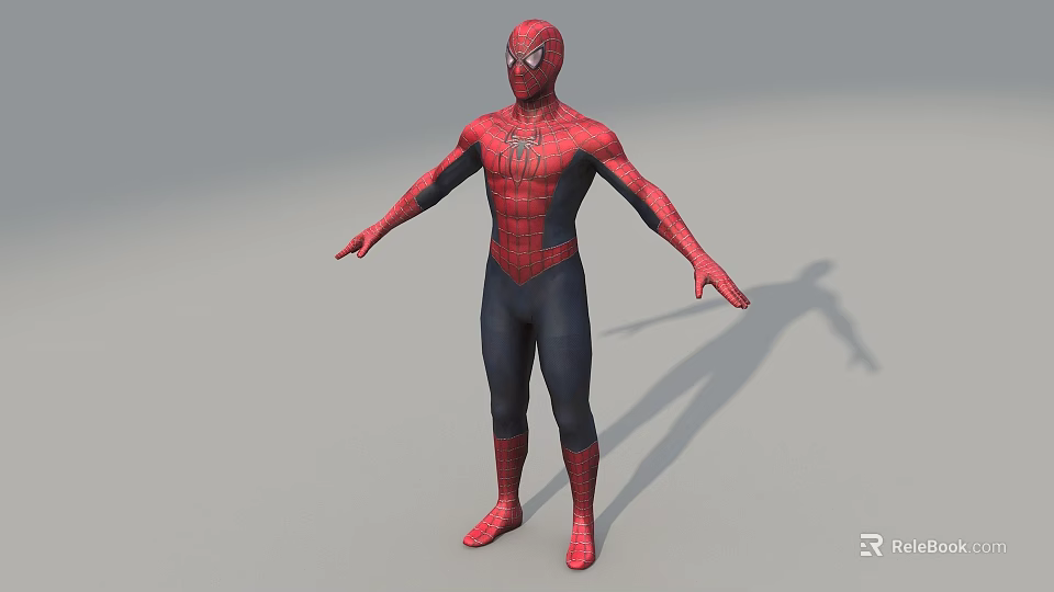 Game Movie Character SpiderMan 3D Model Red and Blue Costume with Spider Emblem Standing 3d model 