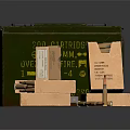 Military 7.62 MM Head Fire Ammunition Box With 200 Cartridges And Cardboard Boxes Scattered Bullets