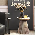 Black Leather Single Sofa With Metal Frame Houndstooth Pillow And Side Table Flower Vase