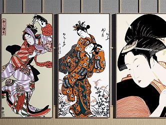 Japanese-style figure painting decorative painting 3d model