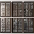 Various Decorative Wooden Sliding Doors With Intricate Glass Panel Patterns 3d model
