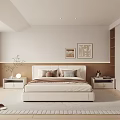Modern Minimalist Bedroom Interior With White Bed Nightstands And Decorative Paintings