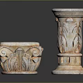 Two Classical Stone Pillars With Intricate Carved Patterns And Decorative Base