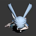 3D Anime Character With Light Blue Hair Long Braids And Blue Outfit Design