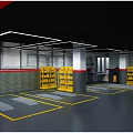 Automotive Store Interior With Yellow Shelves Gray Floor Yellow Parking Lines And Black Ceiling