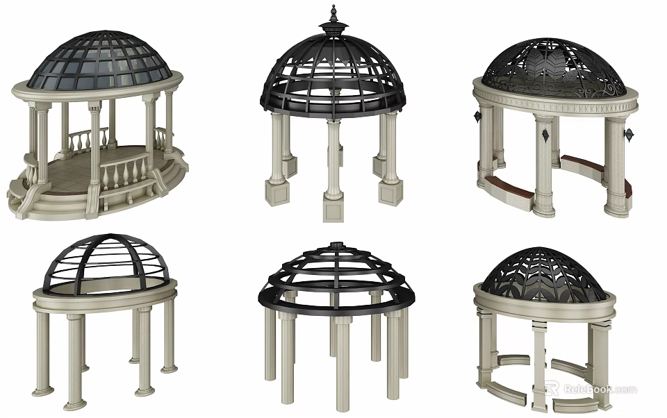 Various Decorative Domed Structures With Columns And Different Architectural Designs 3d model