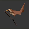 Origami Bird Doll Standing On Branch With Orange Body And Yellow Beak