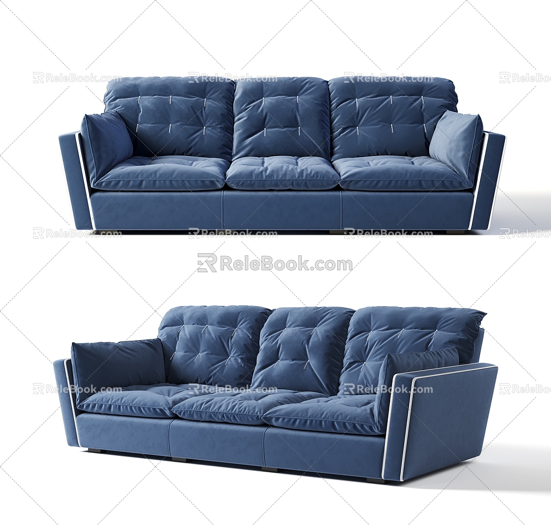 Modern three-seat sofa multi-person sofa leisure sofa 3d model