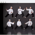 Senior Man Practicing Tai Chi in Various Poses on Gray Reflective Background 3d model