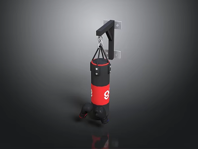 Black And Red Wall Mounted Punching Bag With Red Bottom And Number 9 3d model