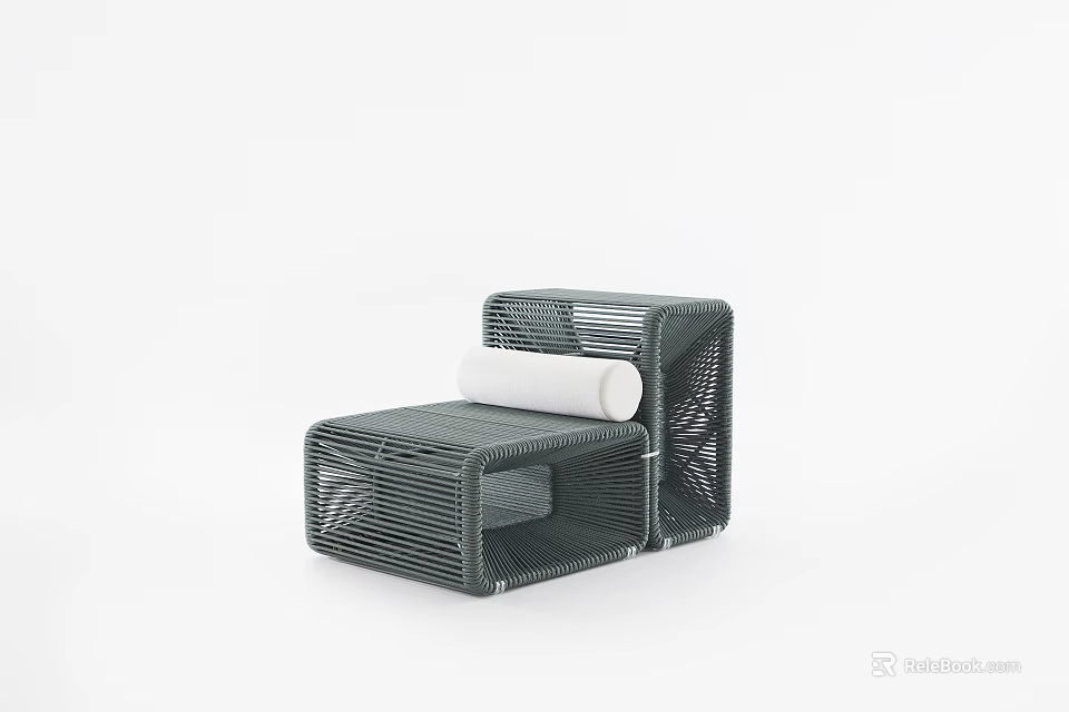Modern Gray Woven Outdoor Sofa With White Cushion And Stylish Design 3d model 