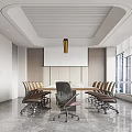 Modern Conference Room Interior With Large Windows Conference Table Chairs And Projection Screen
