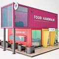 Colorful Shipping Container Building for Handmade Food Shop with Outdoor Seating
