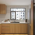 Modern Kitchen Interior With Wooden Cabinets White Countertop Sink And Window