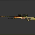 Sniper Rifle With Scope And Colorful Flame Camouflage Design Elements