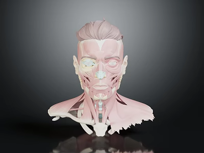 Human Head Anatomical 3D Model Showing Facial Organs Hair And Muscle Layers 3d model