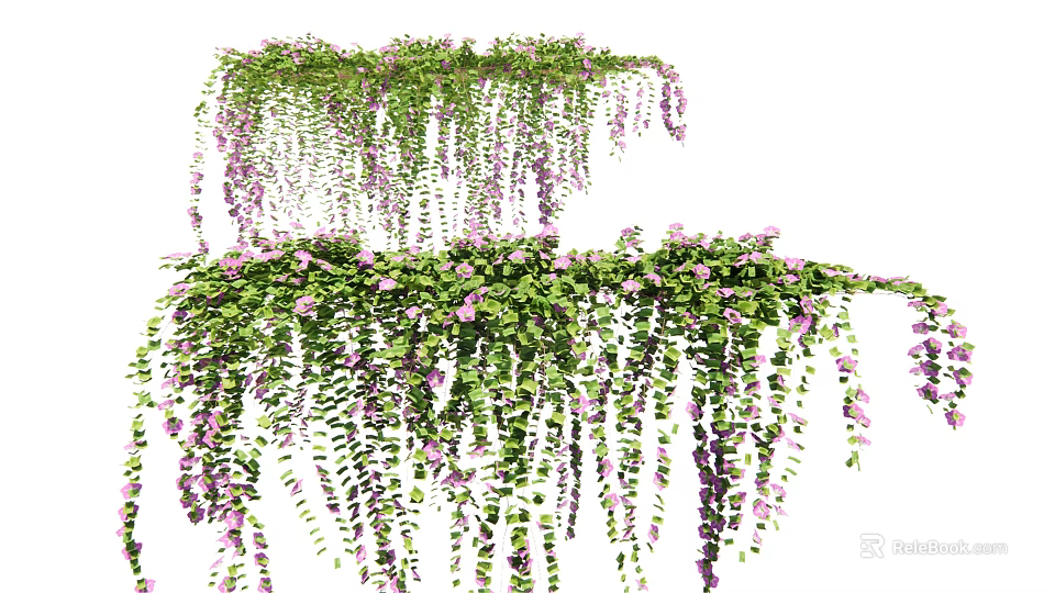 Hanging Lush Vines With Dense Green Leaves And Delicate Purple Flowers 3d model 