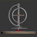 Intricate Mechanical Device With Metal Rings Gears And Red Triangular Markers On Circular Base 3d model