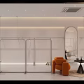 Modern Clothing Store Interior With Metal Racks Orange Armchair And Round Mirror