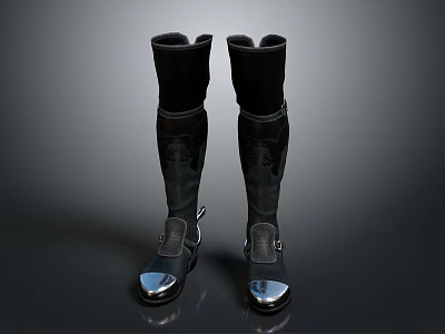 Stylish Black High Top Boots Featuring Silver Toe Caps And Modern Decorative Design 3d model