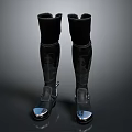 Stylish Black High Top Boots Featuring Silver Toe Caps And Modern Decorative Design