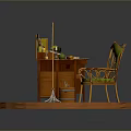 Household Items Display With Wooden Dressing Table Chair Mop And Bucket