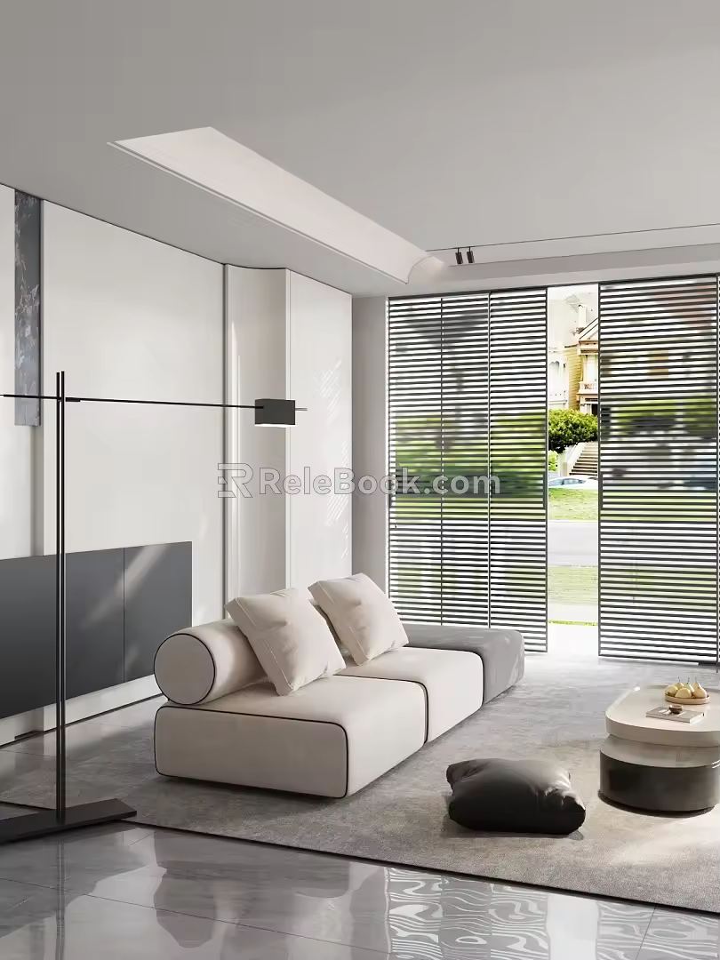Living room sofa combination floor lamp bookcase 3d model