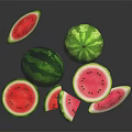 Fresh Ripe Watermelon Display With Whole Fruits And Sliced Pieces On Dark Surface