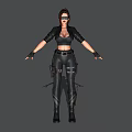 Detailed Game Movie Female Character With Black Leather Combat Outfit And Tactical Gear