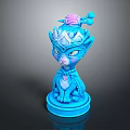 Blue Cat Sculpture With Pink Accents And Detailed Decorative Design On Base