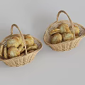 Freshly Baked Pastries In Wicker Baskets For Home Serving And 3d model